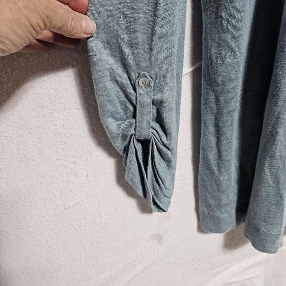 Adrienne Vittadini 100% Linen TEAL BLUE Light weight Tab sleeve top Women's M - Picture 3 of 7